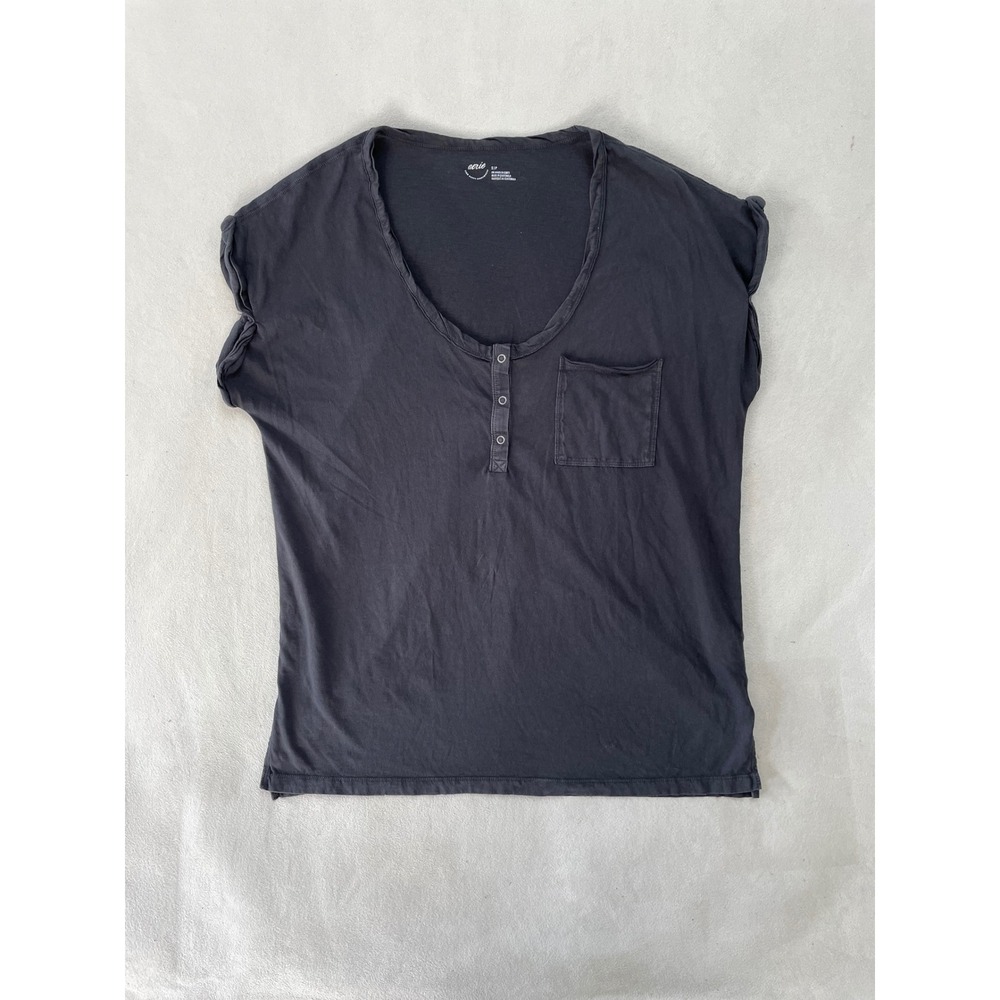 Aerie Womens Gray Cotton Henley Short Sleeve Pocket T-Shirt S P